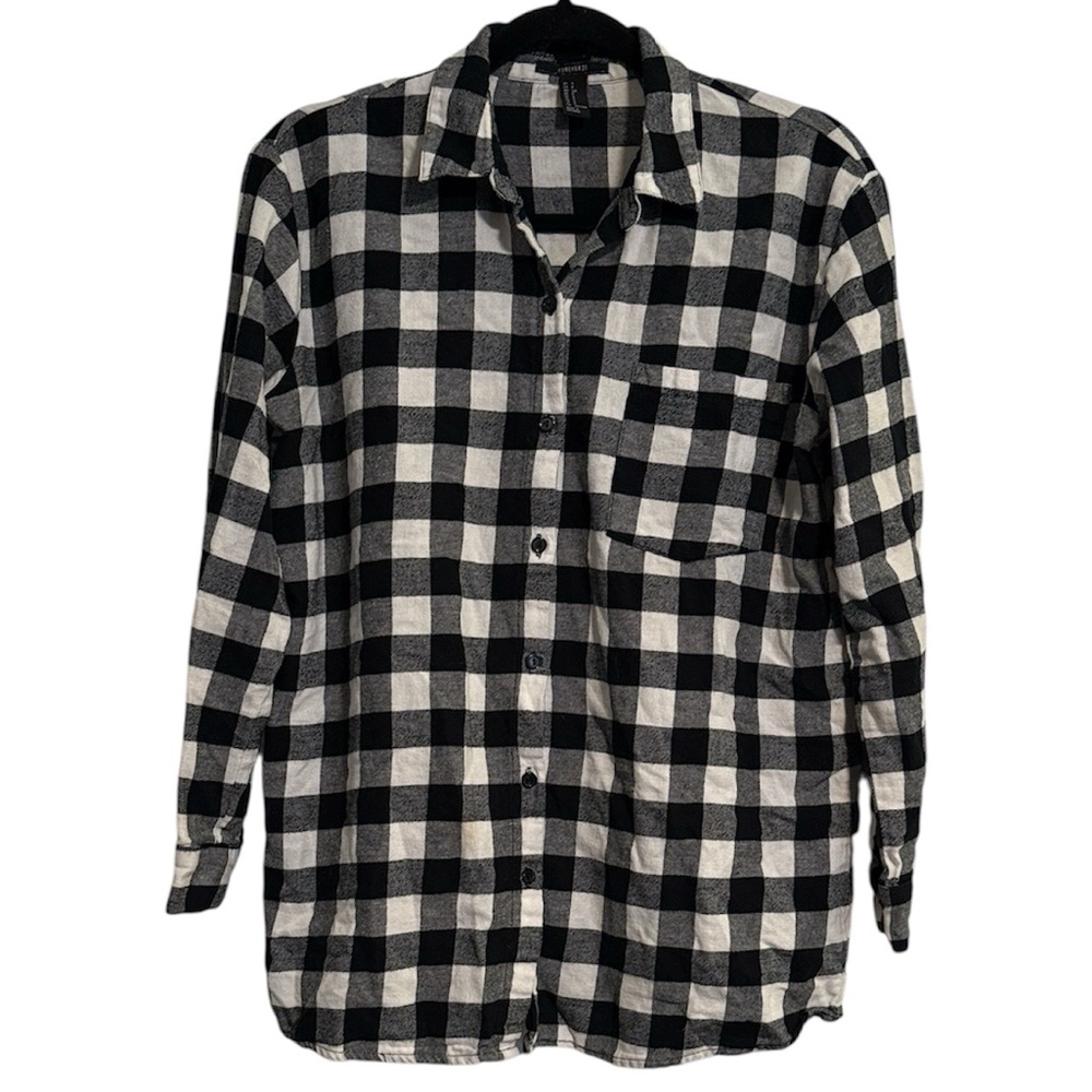 Forever 21 Oversized Black and White Checkered Flannel